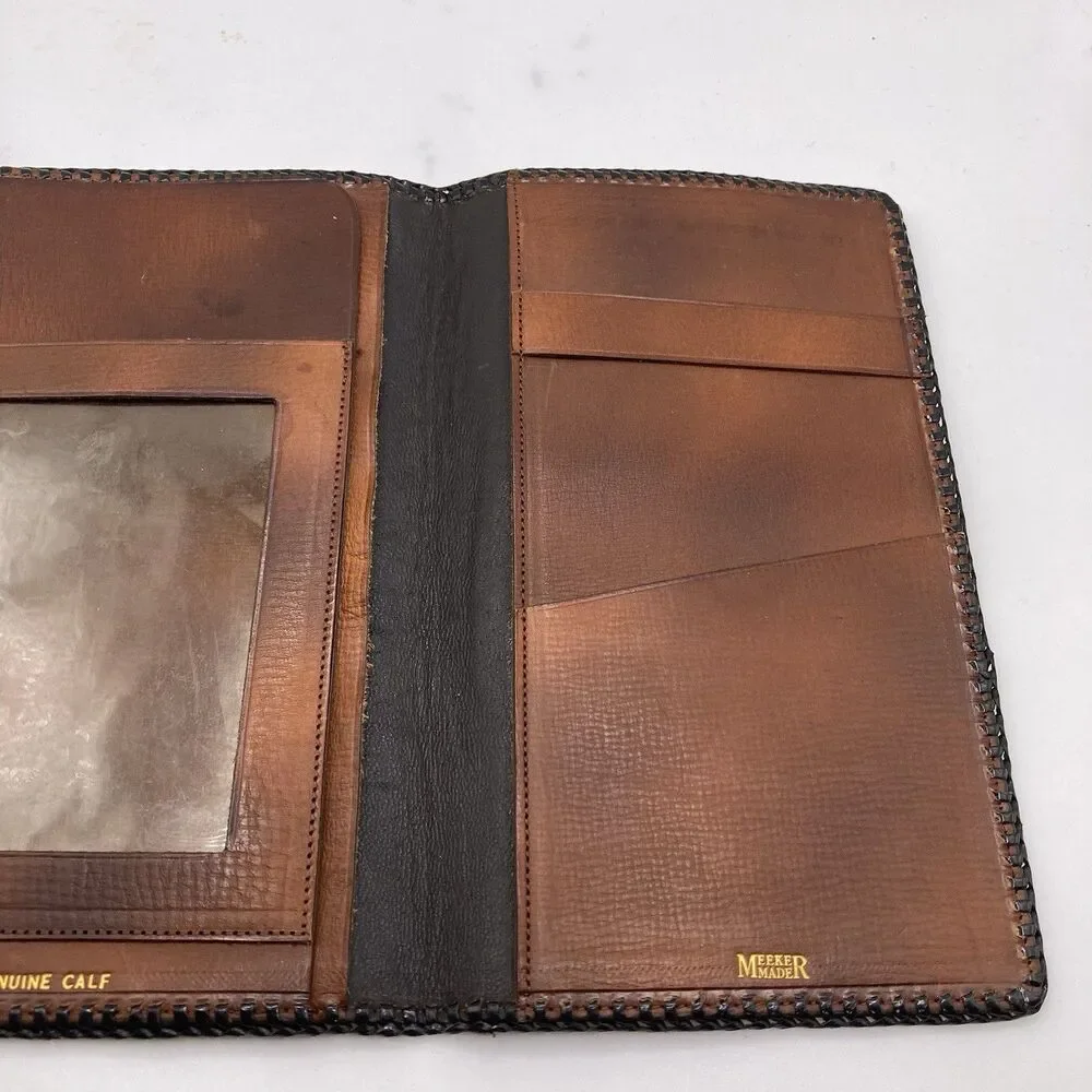 Vintage Genuine Calf Leather Wallet Check Passer Passport Meeker Made EUC